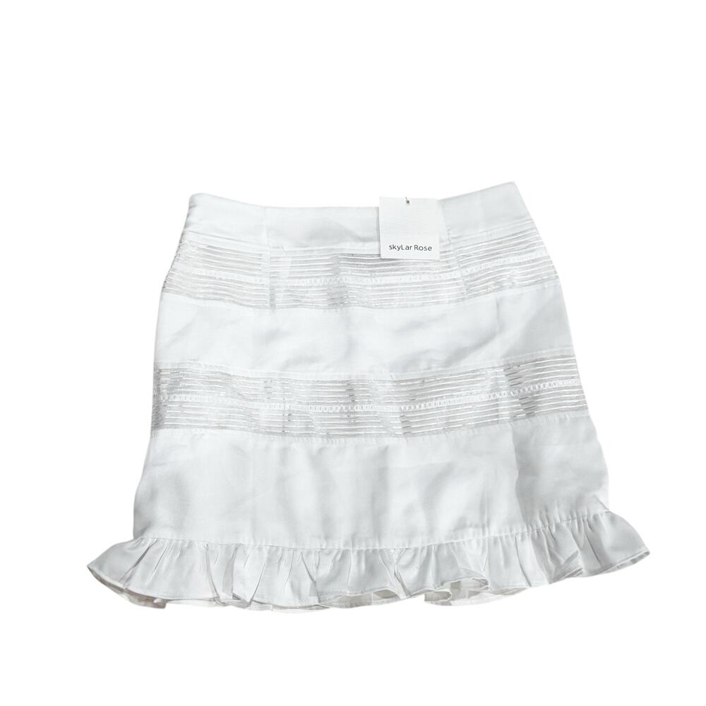 Skylar Rose Women's Soft Stretchy Mini Skirt with Ruffles White Size Small NWT - Picture 5 of 12